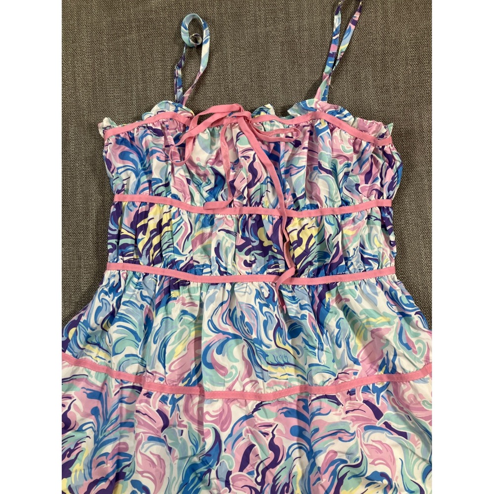 Simply Southern Womens Large Blue Pink Abstract Print Smocked Maxi Sun Dress NWT - Picture 4 of 4